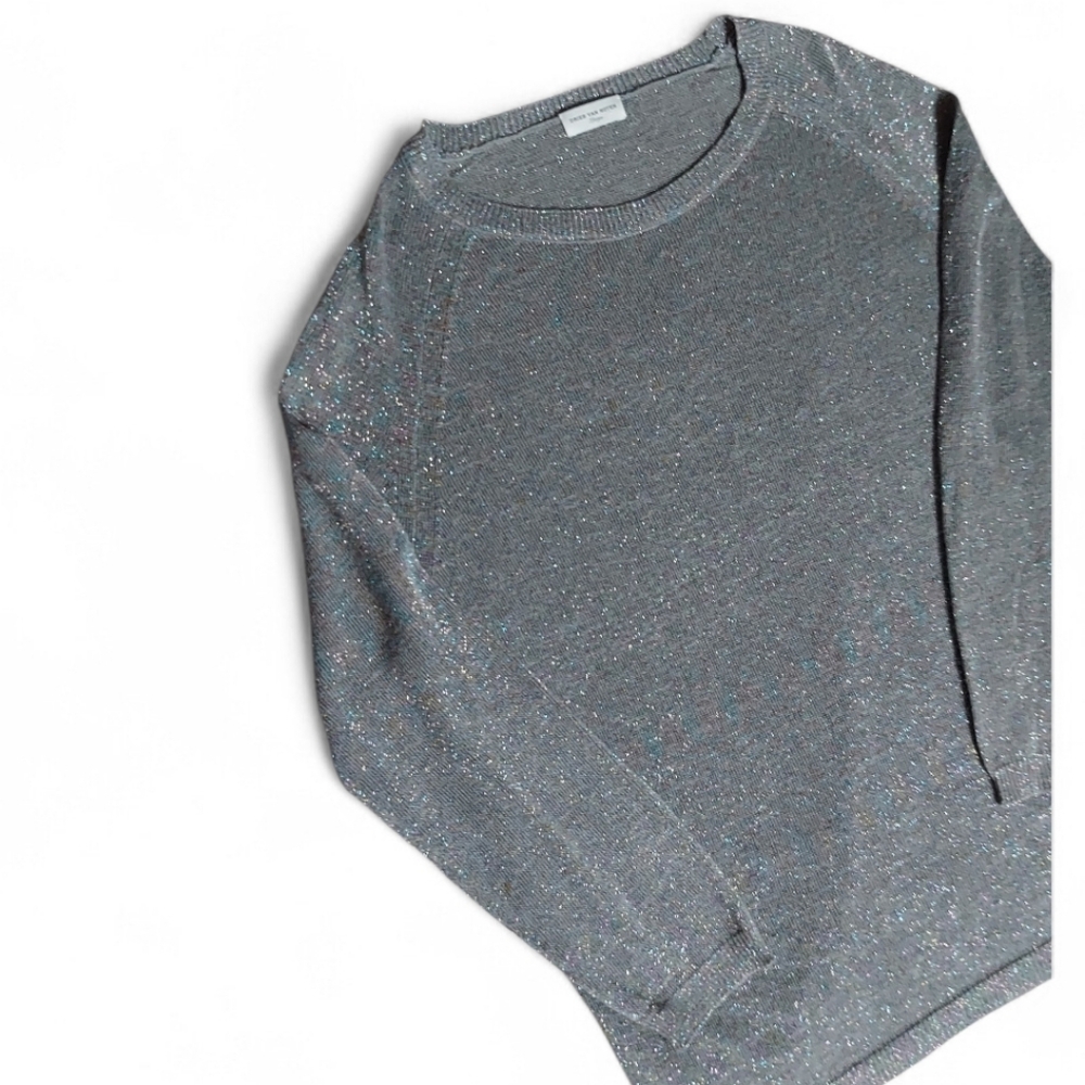 Dries Van Noten | Rainbow Glitter | Slated Teal | Crewneck | Sheer Linen Sweater